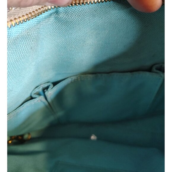 Eric Javits Gold Raffia Straw Handbag Purse, Zip Close Blue Lining Woven - Picture 6 of 6